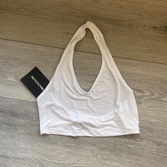 PRETTYLITTLETHINGS White Slinky Neck Halter‎ Top NWT IN PKG WHITE SIZE 4 - Picture 7 of 7